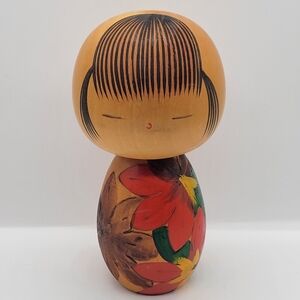 Wooden Doll with Floral Design 6.5" Approx. Japanese Creative KOKESHI Doll Vtg